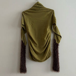 NWOT Vitelli Italy Sz 3 (Sz XS) Green Cashmere Turtleneck With Brown Fluffy Muff